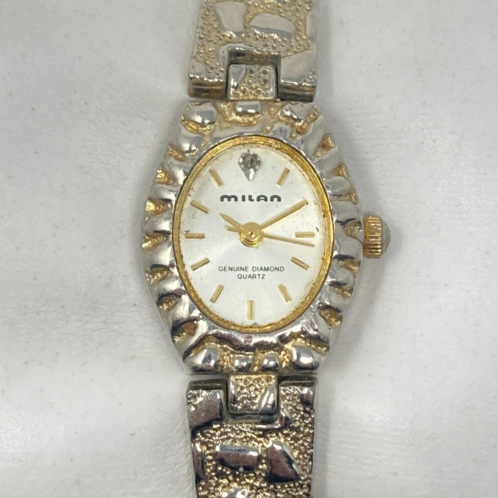 Vtg Milan Watch Women Gold Tone 18mm Nugget Style Band New Battery SMALL 5.75"